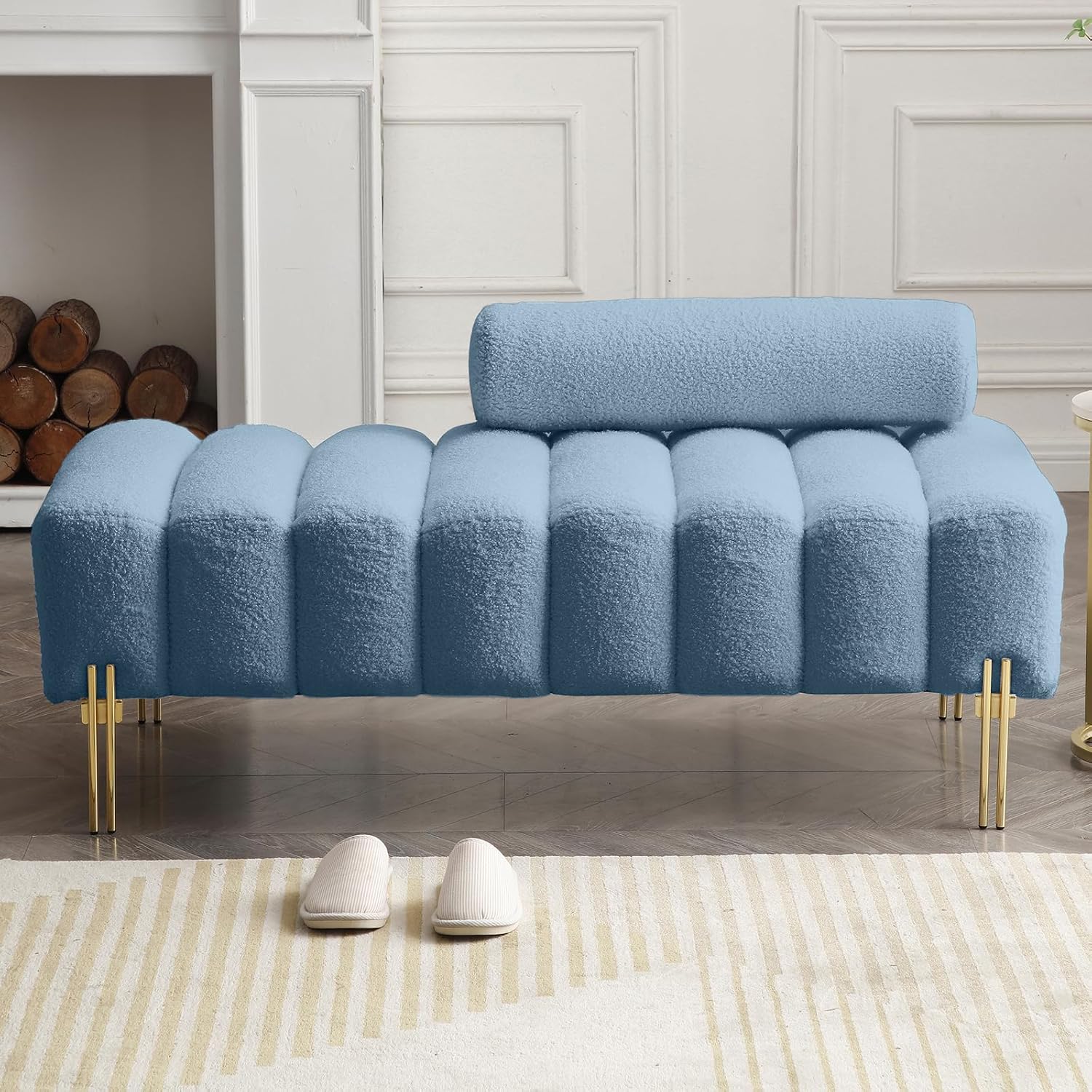 Compact blue modern loveseat sofa