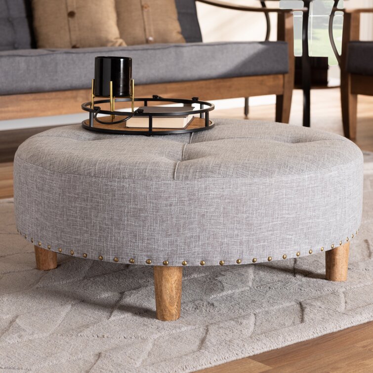 Nailhead Round Tufted Ottoman Coffee Table