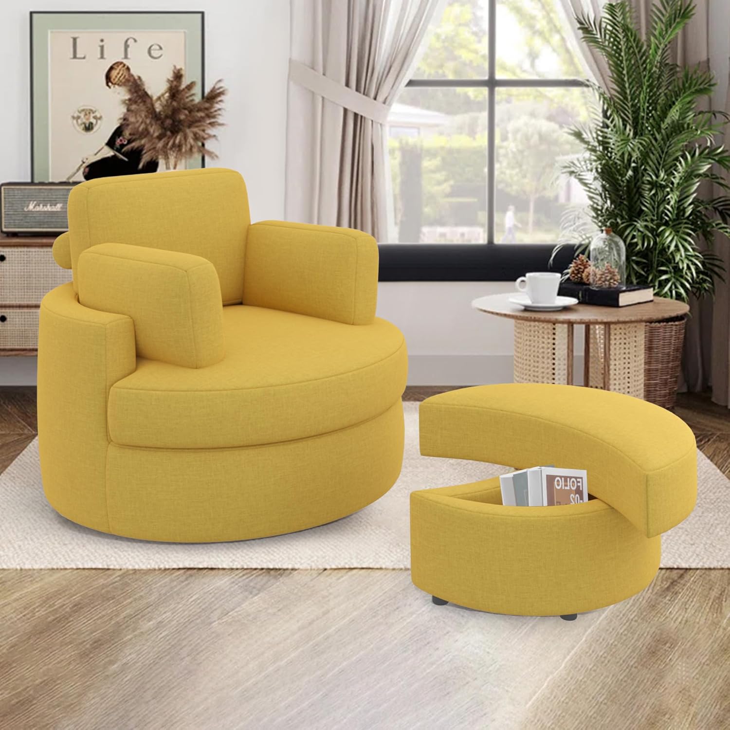 Semi Circular Reading Chair with Ottoman