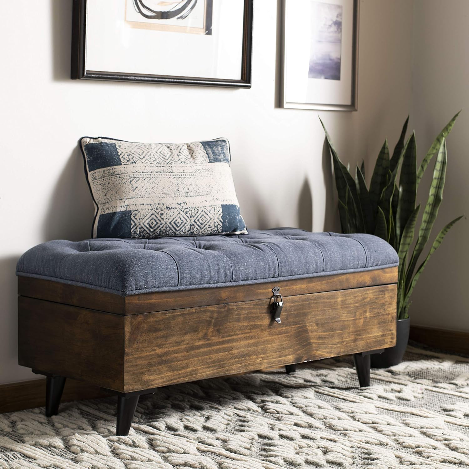 Storage Coffee Table Ottoman With Wooden Base