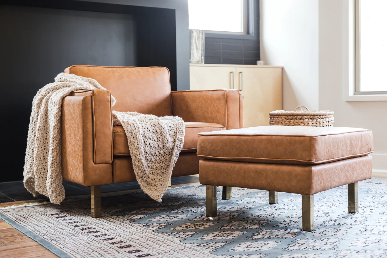 Vegan leather coffee table ottoman