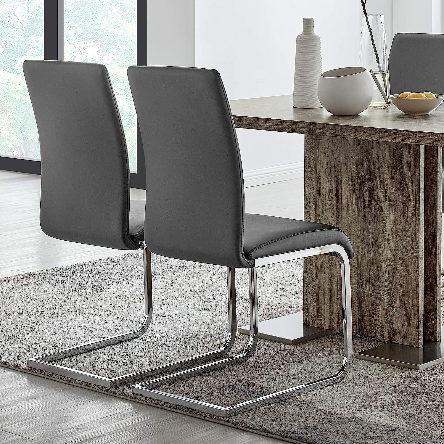 beautiful contemporary chrome and leather dining chairs with tall