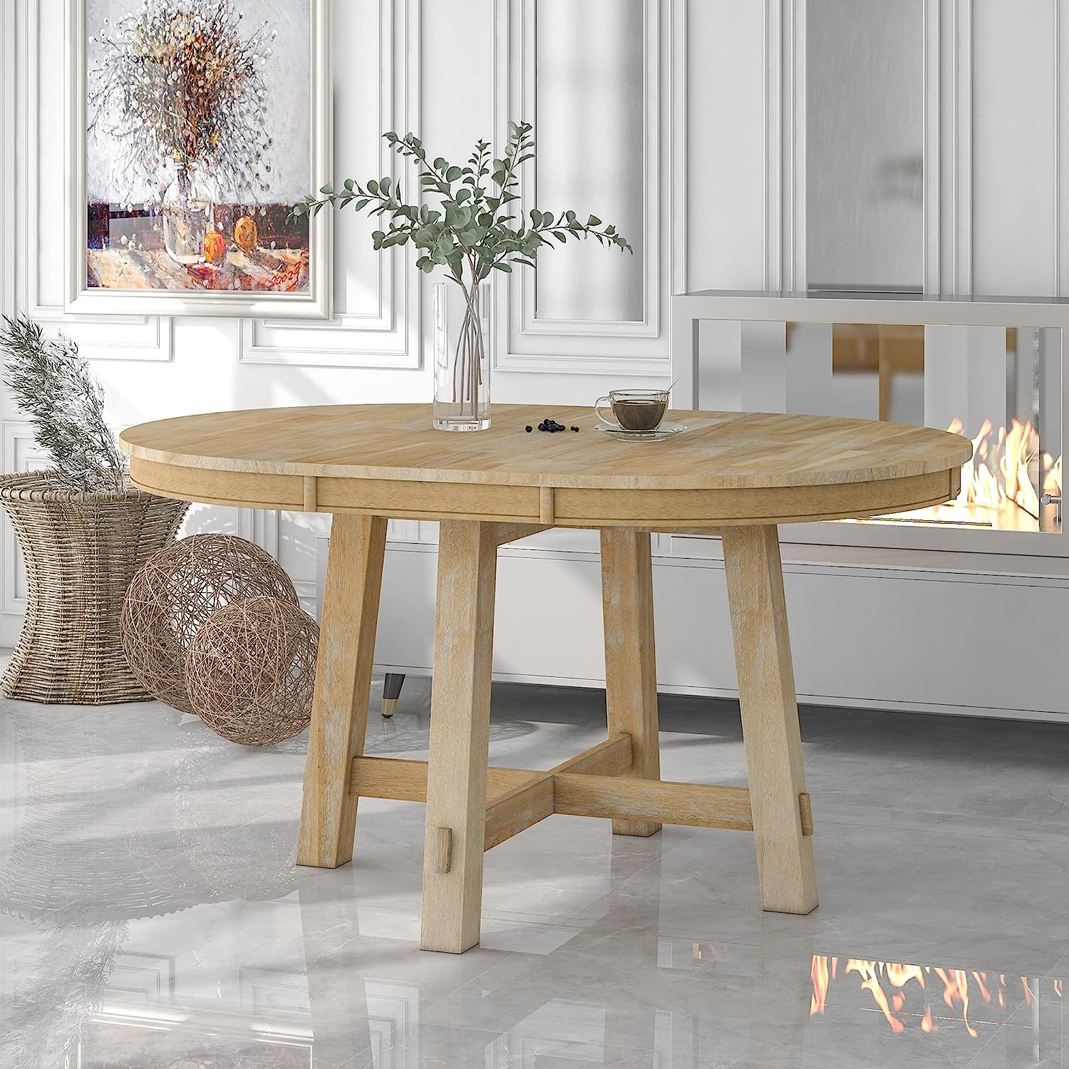 blonde wood farmhouse extendable dining table round to oval dining tables for sale online sturdy construction acacia veneers furniture for large country style dining room decor