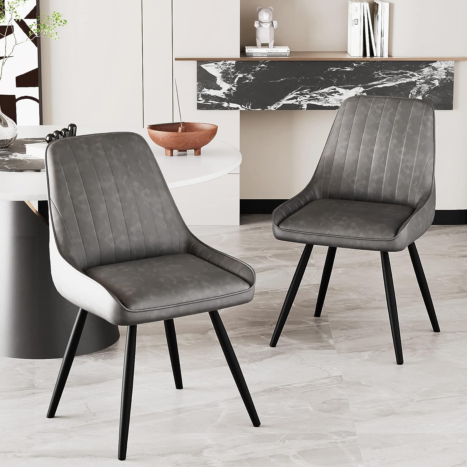 channel tufted contemporary leather dining chairs with grey upholstered ...