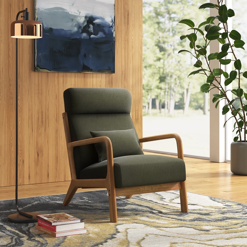 Reading chair with wood armrests