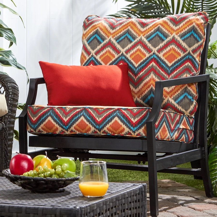 colorful outdoor replacement cushions with ikat pattern printed upholstery weather resistant bright cushions that wont fade fade resistant weather resistant seat pillows