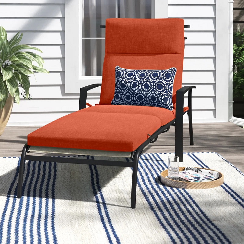 dark orange outdoor furniture cushions for chaise lounge UV resistant fade resistant cushioning ideas for reclining patio chaise seat 3 inch thick cushioning comfortable