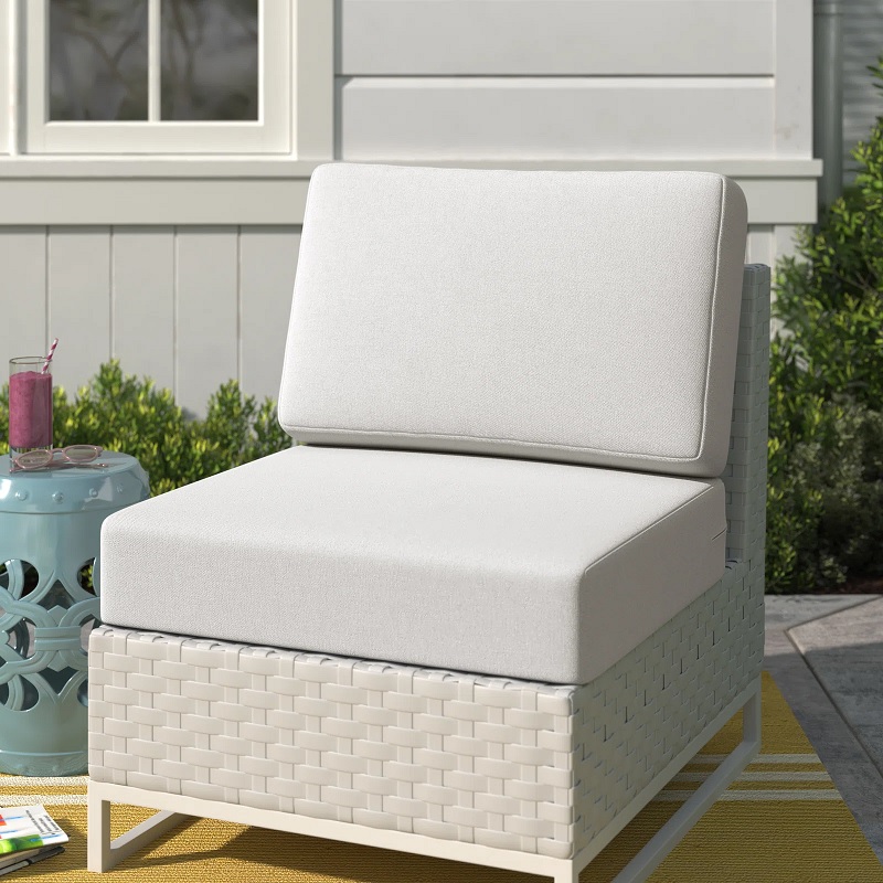 deep seat outdoor cushions with beige Sunbrella fabric upholstery dense firm cushion replacement for outdoor sectional sofa or armchair multiple color options mix and match