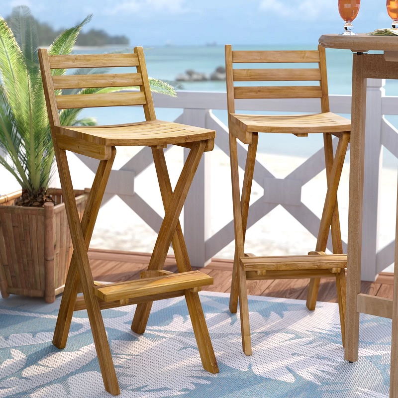 folding tall outdoor bar stools with backrest and prominent footrest comfortable foldable wooden patio barstools for sale online beach house furniture inspiration easy to store