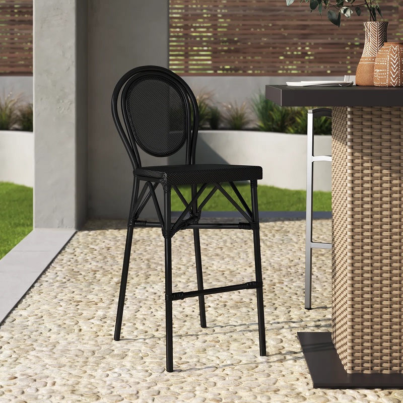 high end metal outdoor bar stools beautiful bistro style thonet shape mesh backrest and seat all black coloration stylish classic patio furniture for sale online luxury