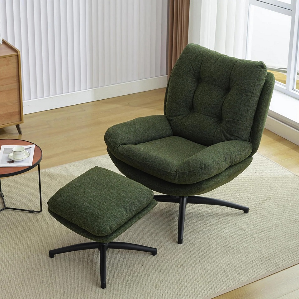 Dark green reading chair with footrest