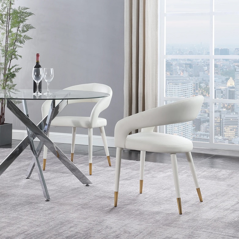 open backed ivory leather dining chairs bright white upholstered seats for contemporary dining room minimalist furniture for sale online gold capped legs faux leathery fabric