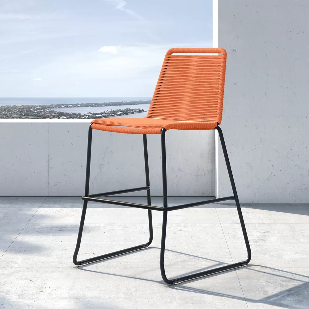 orange and black outdoor counter height bar stools with woven rope backrest and comfortable seat medium height back modern patio seating for sale online high end designer