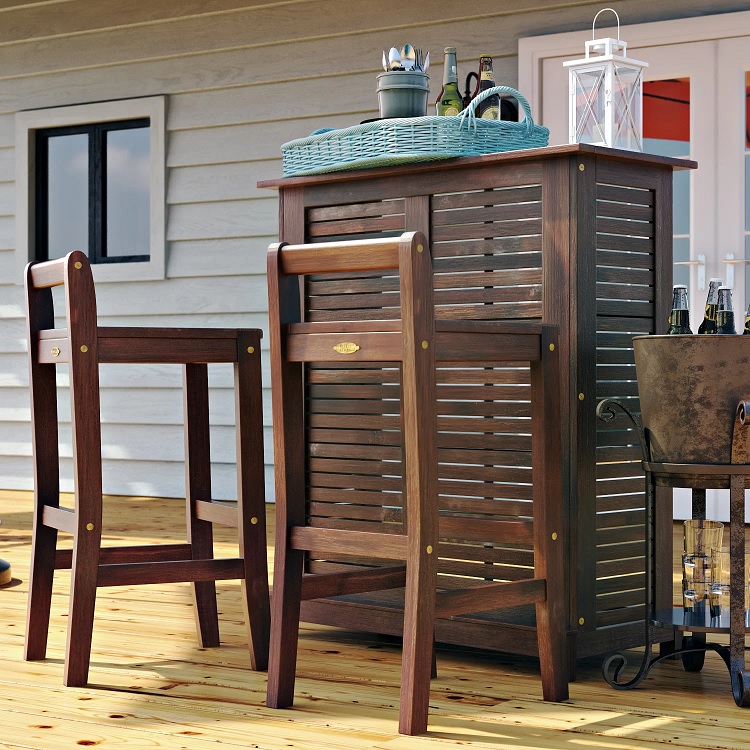 solid acacia wood outdoor bar set with stools wooden bar furniture collection to use on the patio beautiful dining set with two barstools and tall bar table