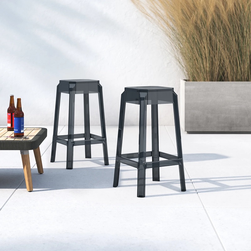 translucent acrylic outdoor bar stools counter height ultra modern seating ideas for modern patio dining area versatile contemporary furniture ideas smokey grey transparent