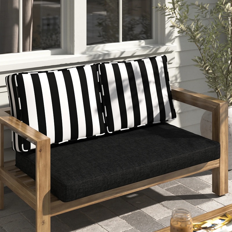 two person outdoor loveseat cushions with bench seat and split backrests black and white striped patio furniture accessories for sale online modern deck decor ideas