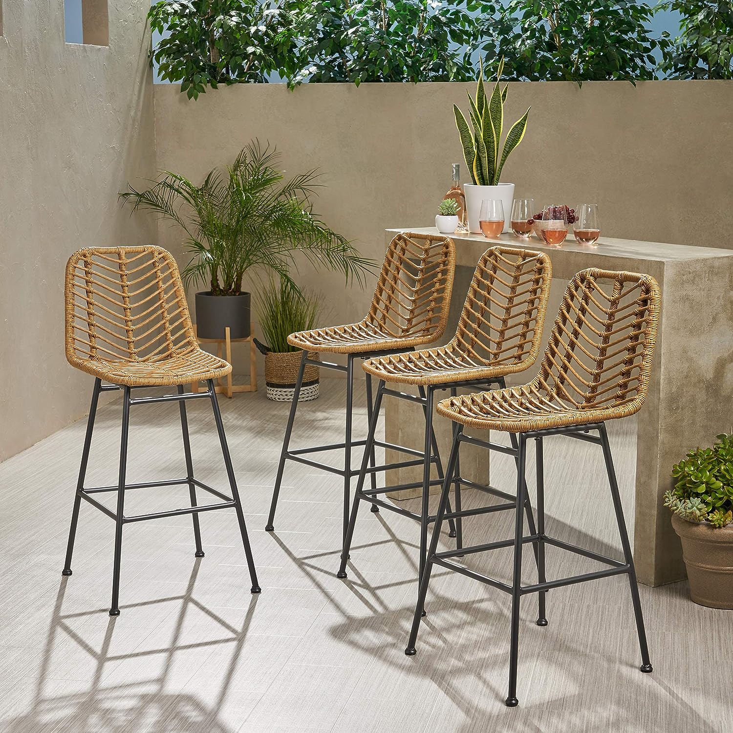 weatherproof wicker bar stools outdoor design ideas for boho chic decor theme creative coastal decor for patio barstools for sale online chevron weave faux rattan medium back