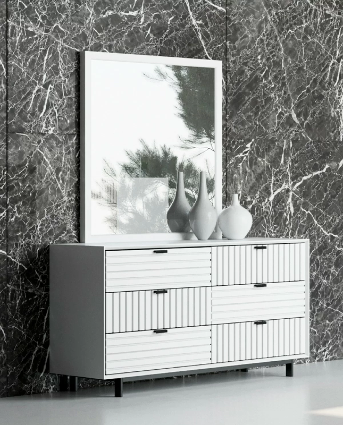 Black and White 1960's inspired Dresser With Mirror