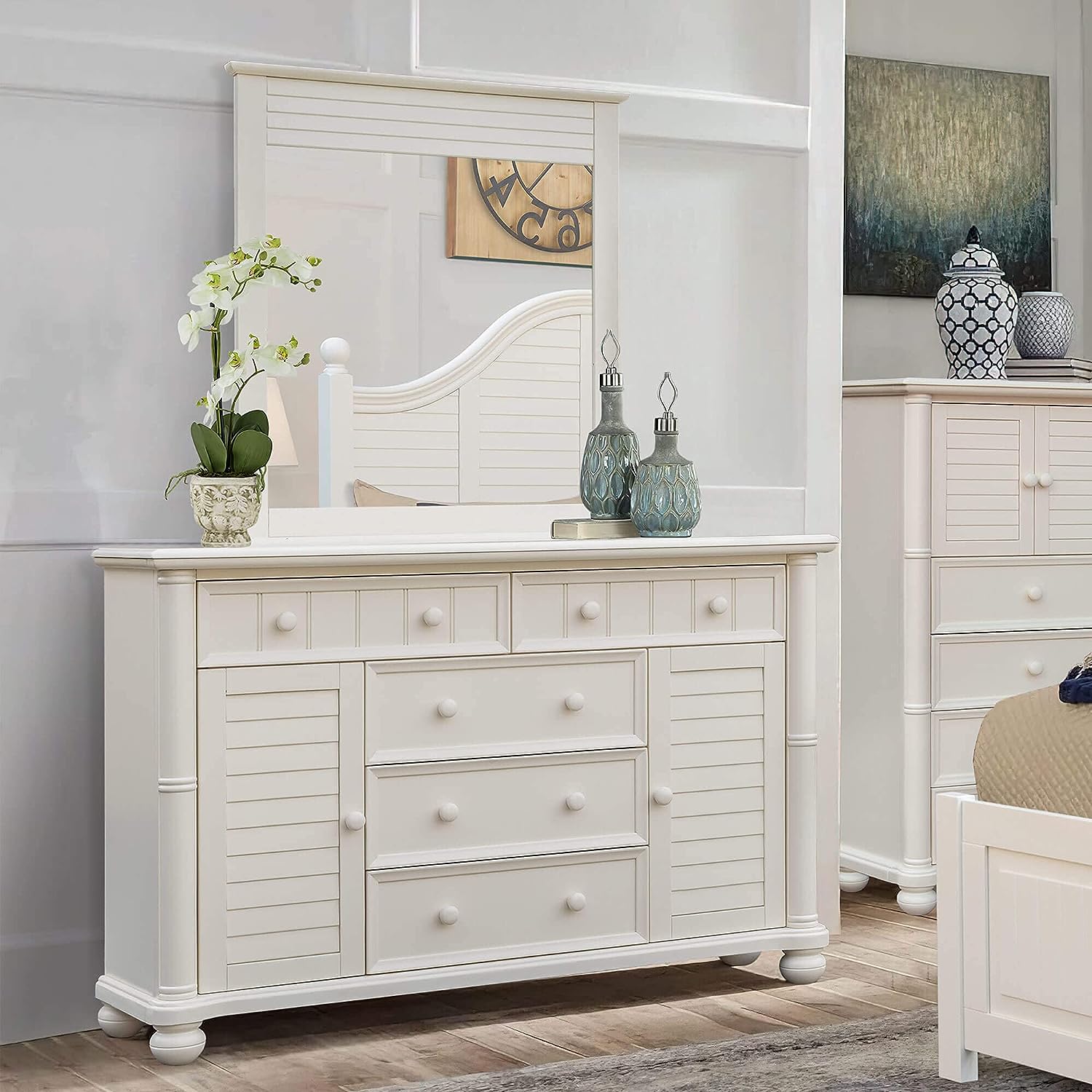 Coastal White Dresser With Mirror