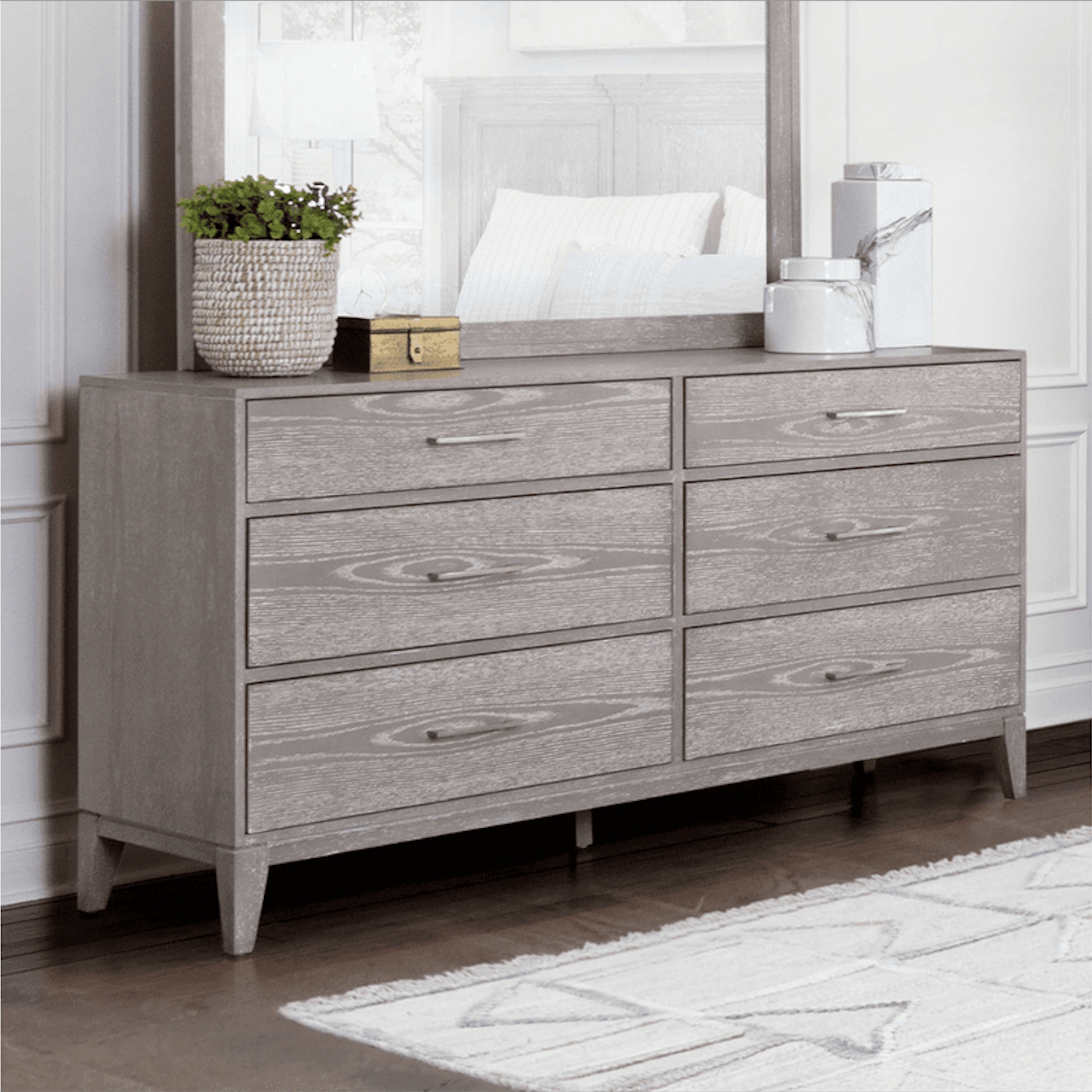 Light Wood Modern Dresser With Mirror Combo