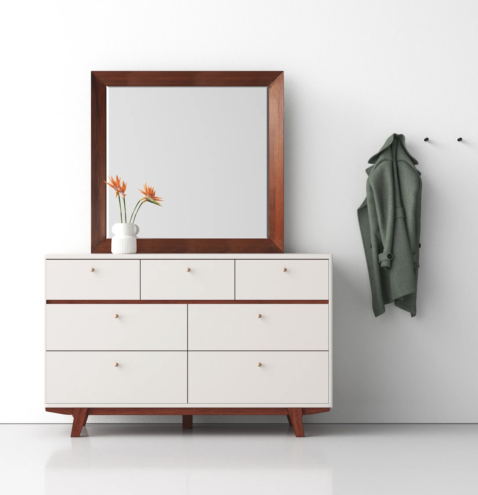 Mid Century Double Dresser with Mirror