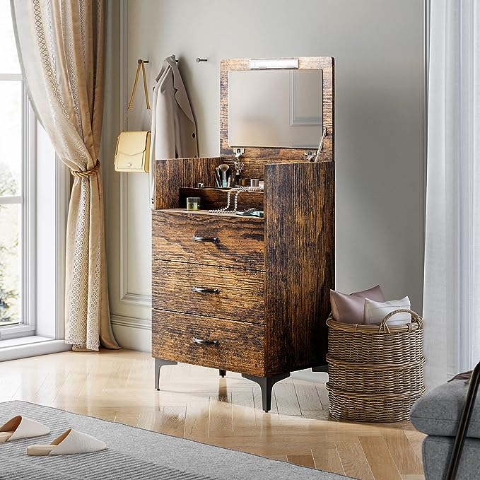 Rustic Vanity Dresser With Mirror