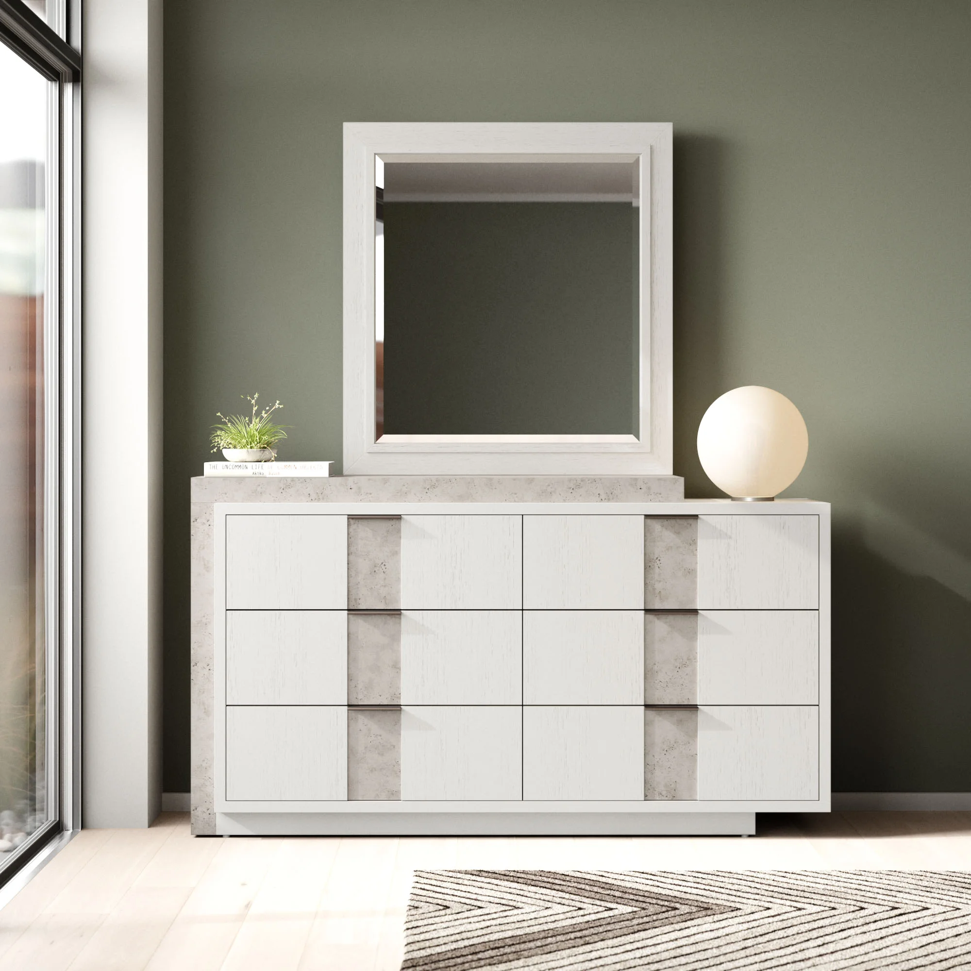 Travertine Waterfall Dresser with Mirror