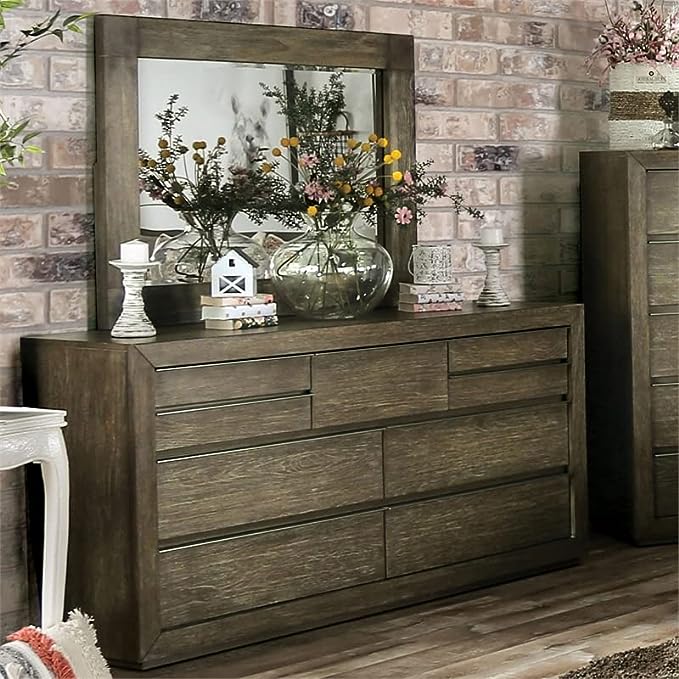 Walnut Wood Dresser with Mirror