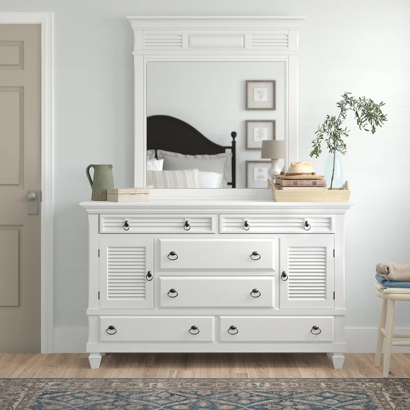 White Farmhouse Dresser and Mirror Combo