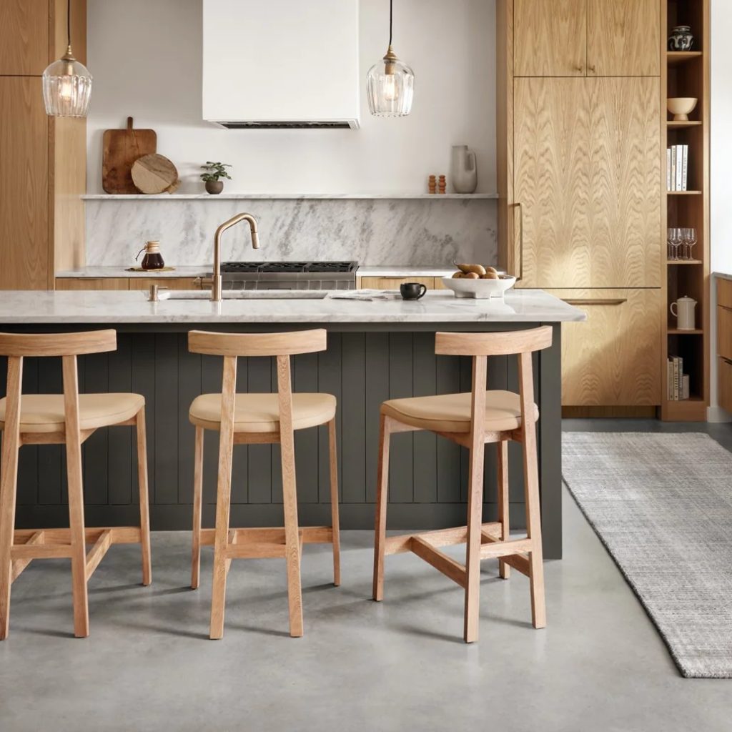 beautiful modern wooden bar stools with open backrest and genuine leather upholstered seat durable rosa morada wooden counter height stools for kitchens