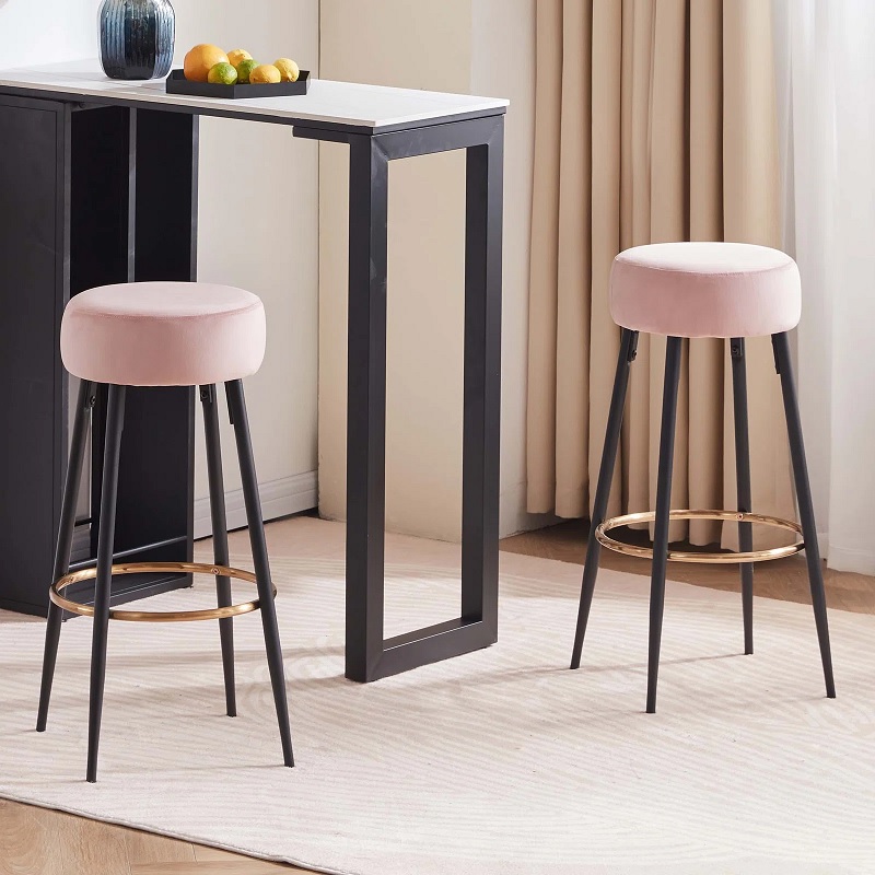 blush pink modern bar stools set of 2 cute round pinkish stools for contemporary chic kitchen decor theme backless seating ideas for counter height tables breakfast nook idea