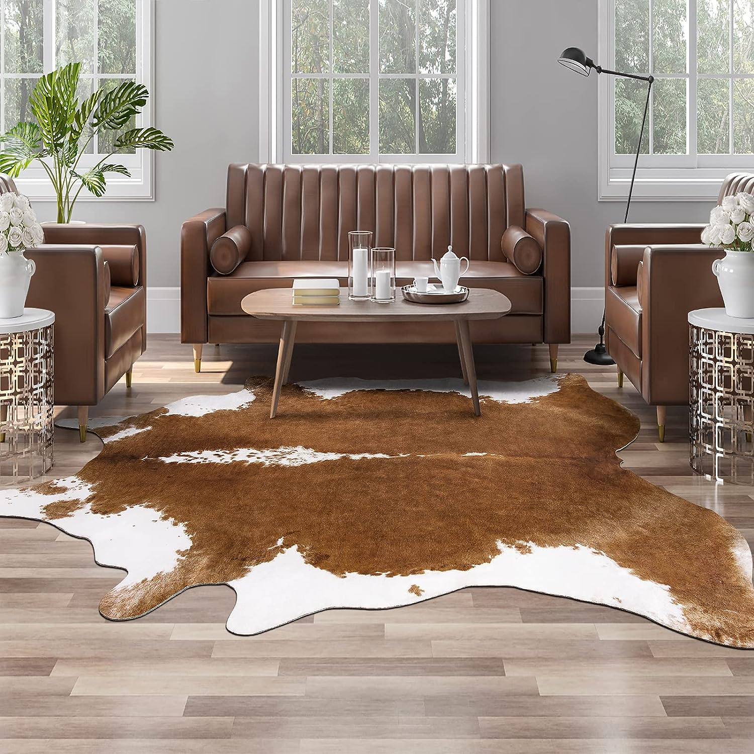 faux cowhide rug mid century modern large cowhides for sale online brown and white rustic MCM retro decor ideas for luxury classic traditional interior decor theme