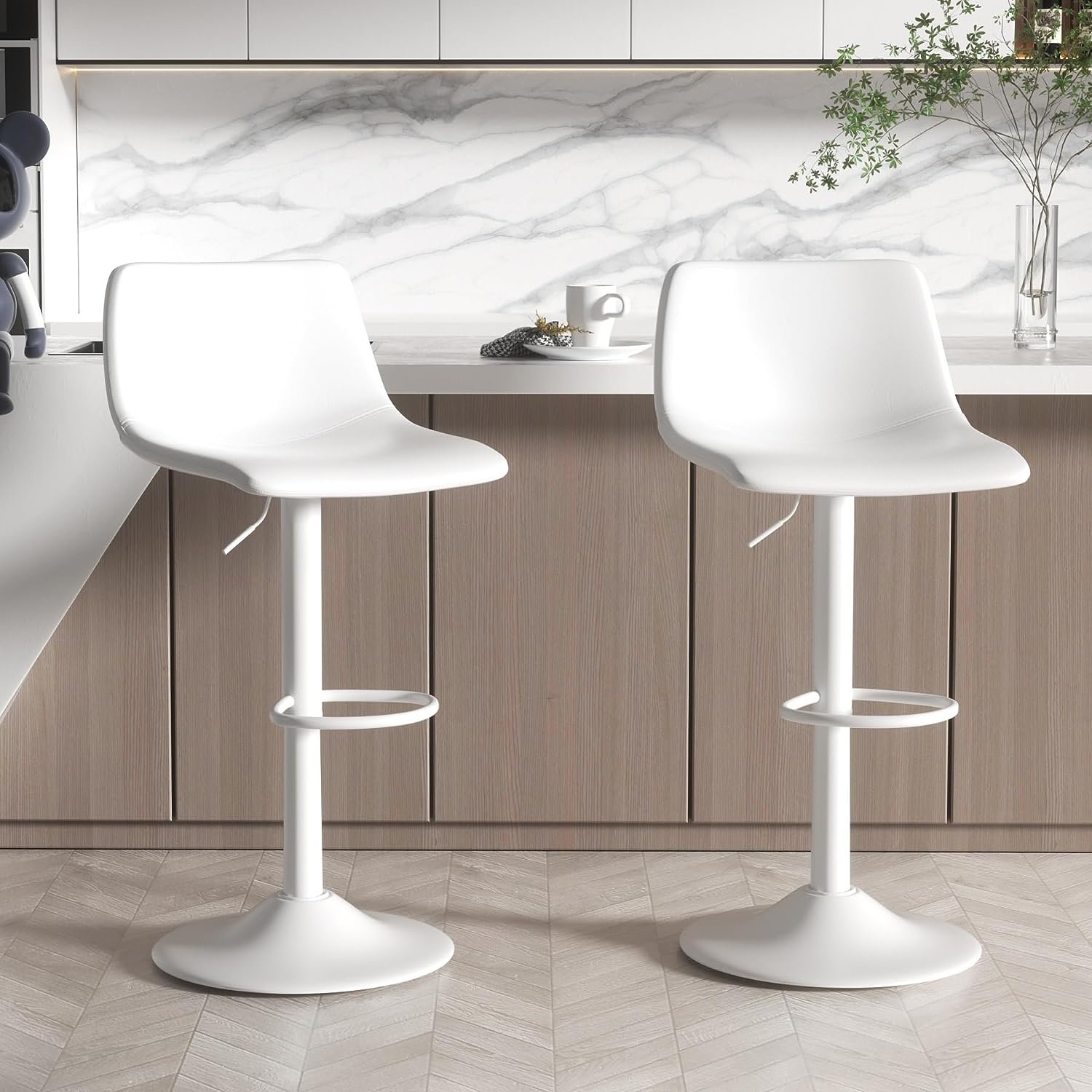 monochromatic modern white bar stools adjustable height kitchen seating affordable amazon designer barstools for sale online sets of two white on white coloration minimalist