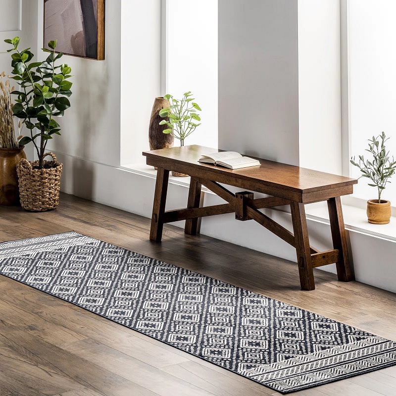 patterned mid century modern runner rug black and white unique tiled moroccan patterns with layered rhythmic borders built in rug pad washable runners for kitchen