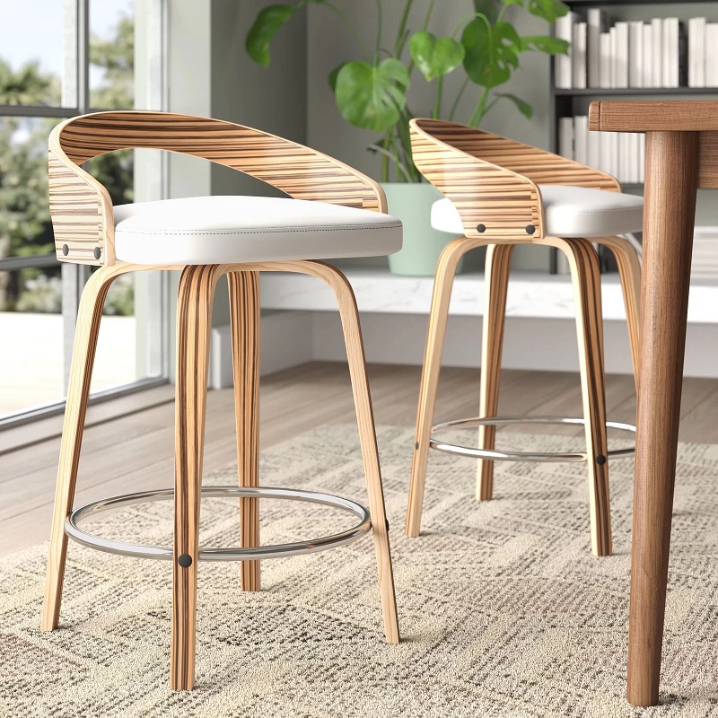 striped modern bar stools swivel seat with low backrest and white upholstered seat bentwood construction unique mid century modern kitchen seating for sale online