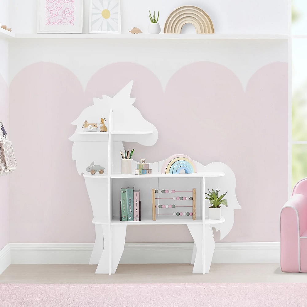 unicorn shaped white bookshelf for kids girls boys nursery decor theme inspiration creative storybook fairytail nursery bedroom furniture for sale online affordable creative