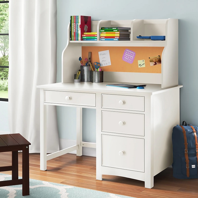 white kids desk with hutch and bookshelfs with corkboard creative study space ideas for children who love to read bookshelves on study writing desk hutch with drawers