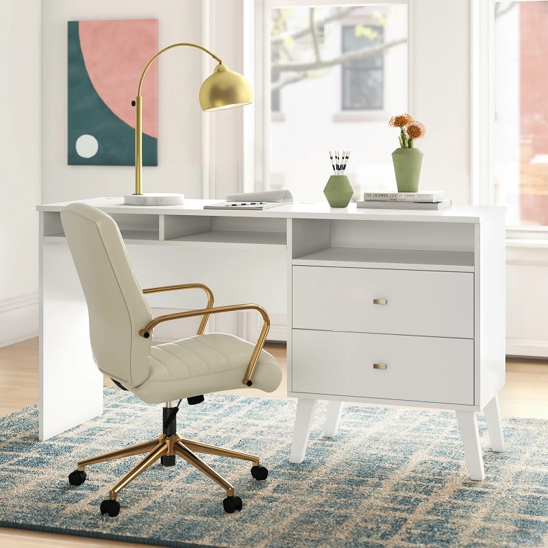 affordable office desk mid century modern design ideas for home office white desks with retro flair multiple drawers and open storage cubbies desks with cable management