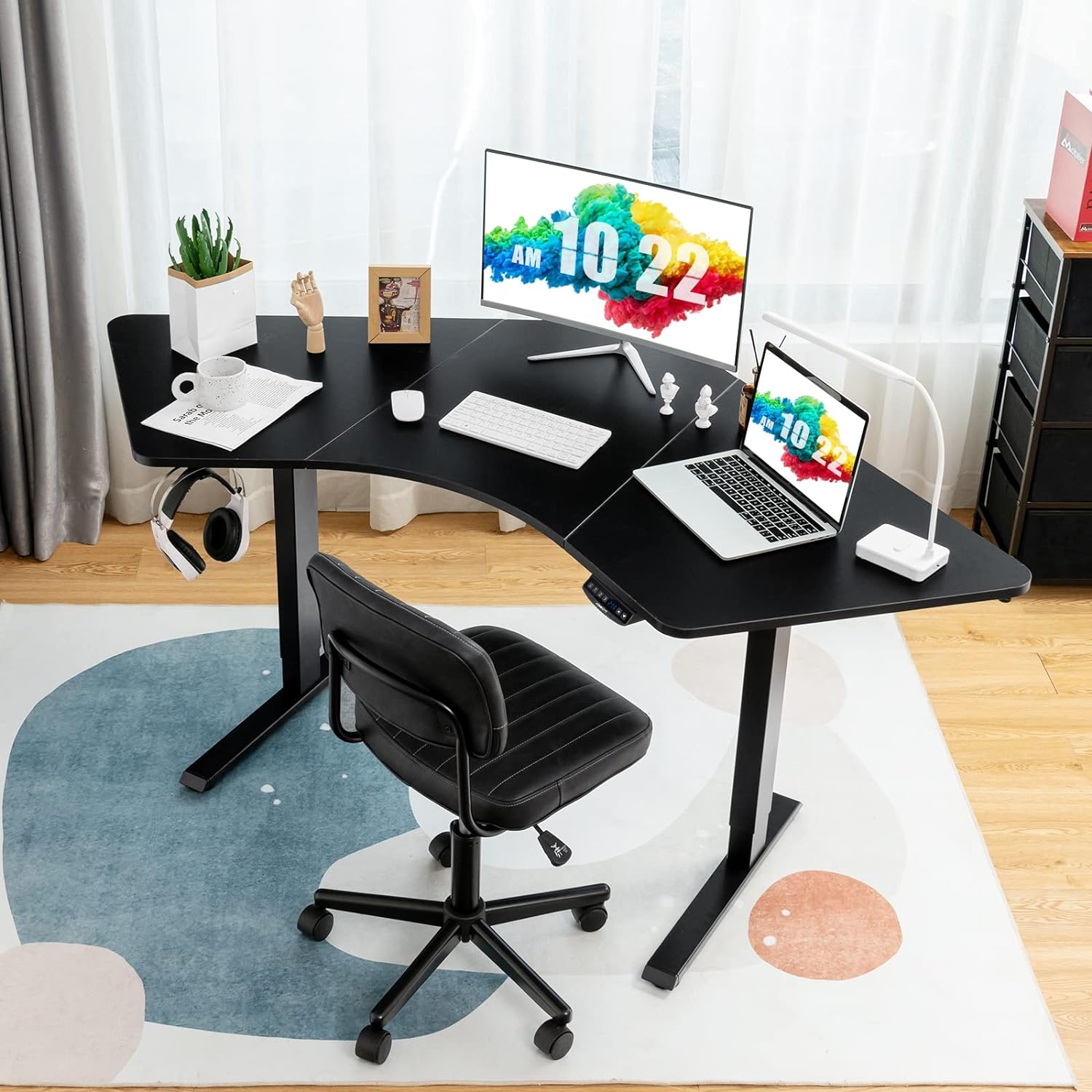 black standing corner desk for modern work from home setup inspiration for back health motorized standing desk high quality home office furniture for small spaces compact wing shaped