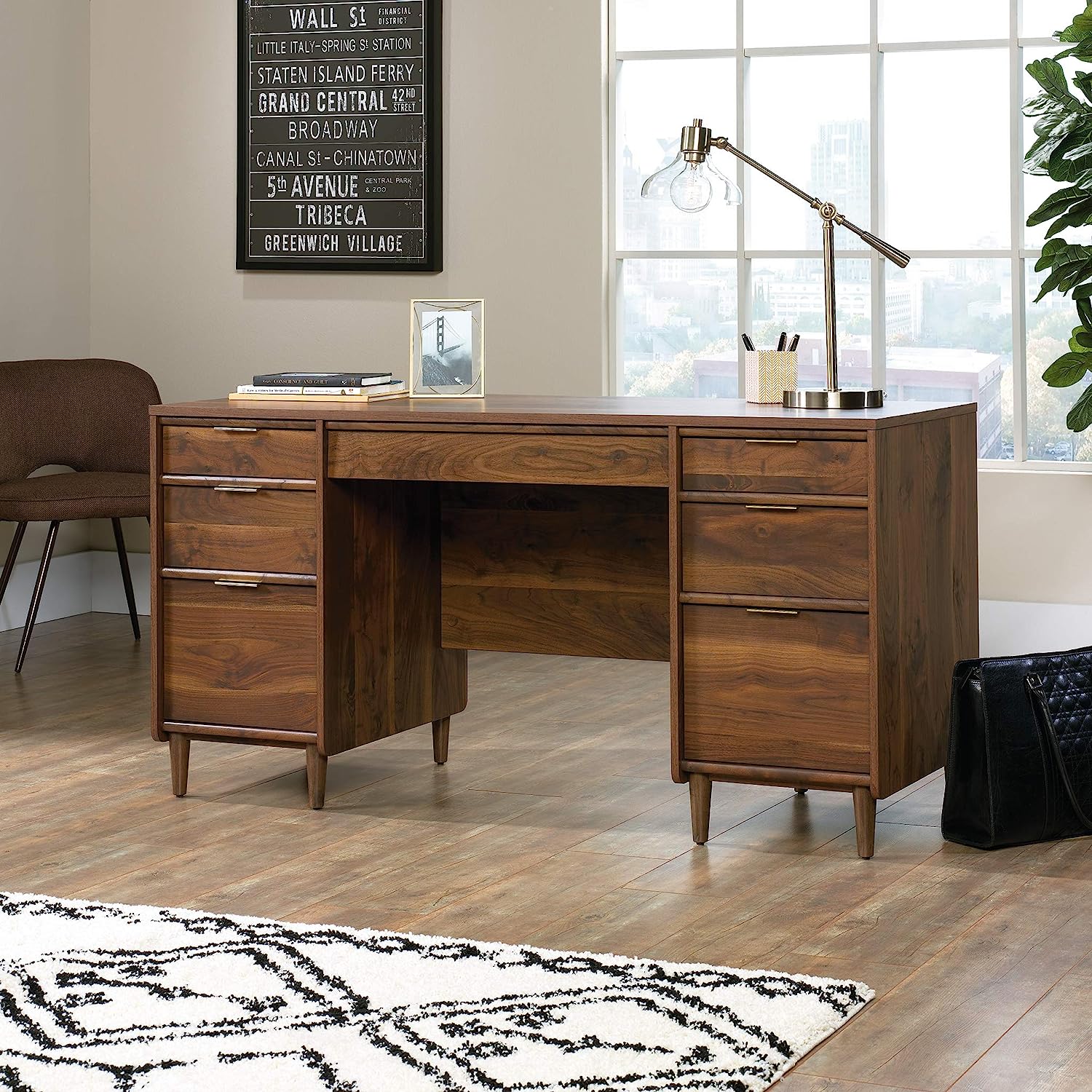 classic mid century modern executive desk with double pedestal drawers built in file cabinets slide out keyboard tray classic furniture ideas for traditional home office