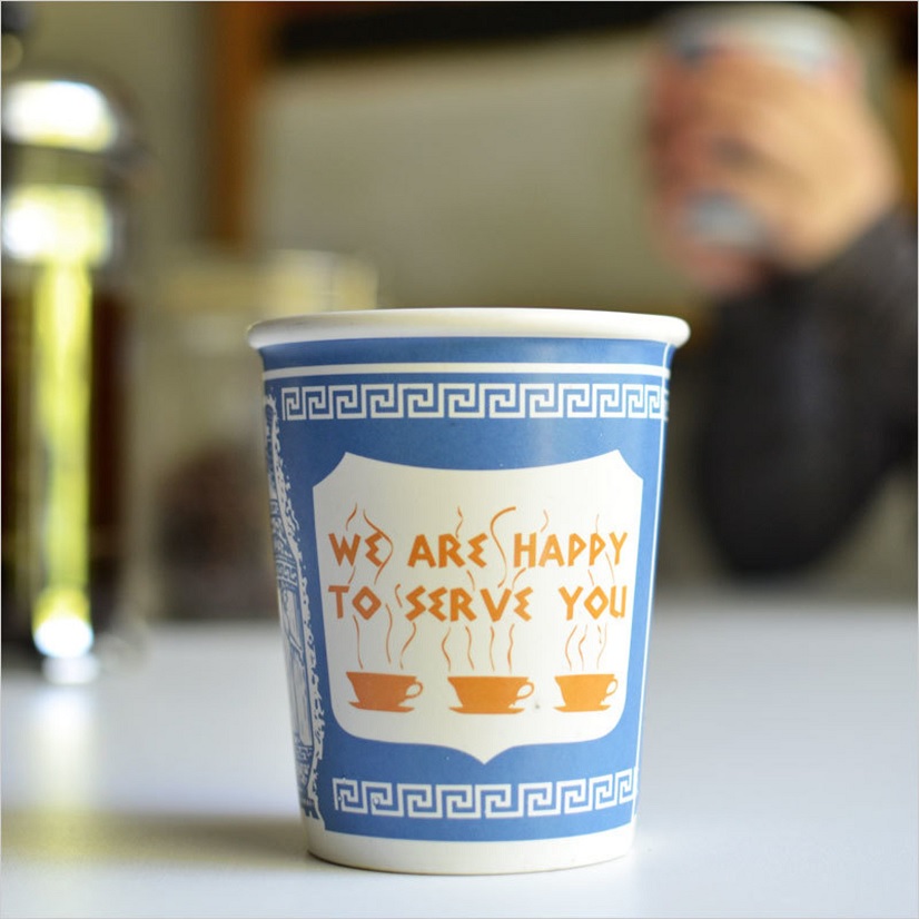 greek We are happy to serve you coffee mug without handle reusable ceramic takeout cup unique gift ideas for new yorkers coffee lover design gift inspiration