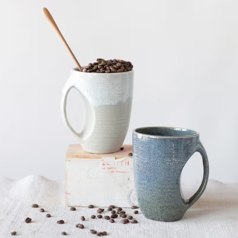 handwarmer coffee mugs made from thick stoneware perfect gift for somebody who is cold all the time hand warmer mugs with handle cutout blue and white unique cups