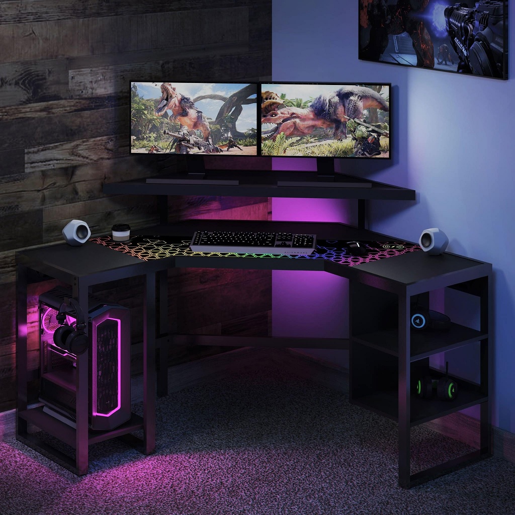 high end luxury corner desk for gaming with built in RGB lighting light ...