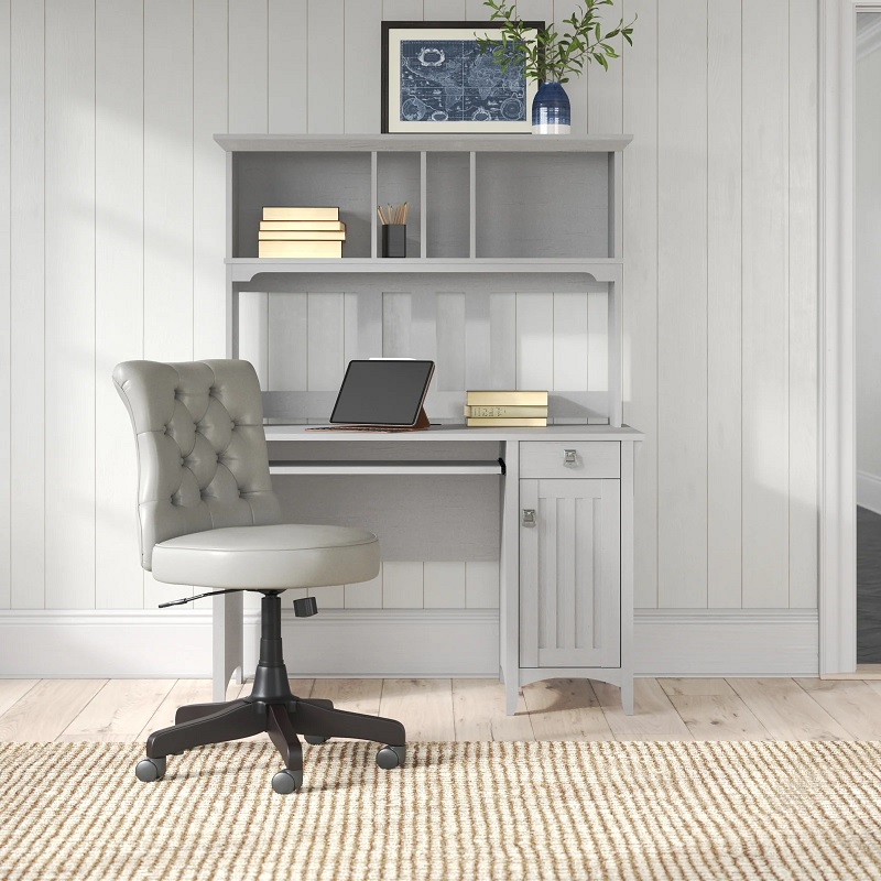 hutch style small computer desk with keyboard tray and cabinet to hold CPU raised storage shelves and pull out keyboard tray traditional furniture for small home office setup