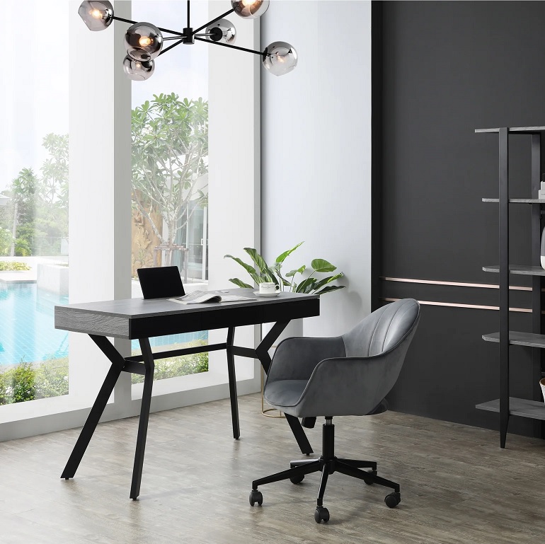 modern desk for small space with splayed metal legs and a wooden tabletop contemporary home office furniture for work from home in small spaces inspiration