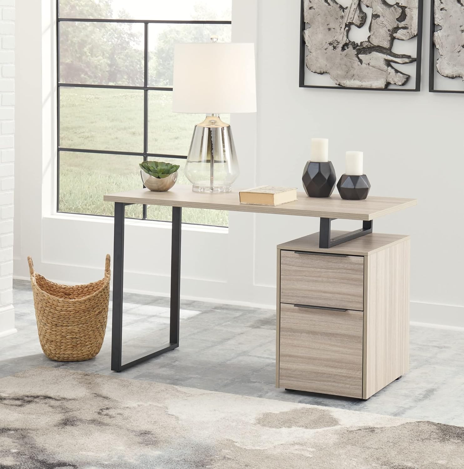 modern small desk with storage boxy shape minimalist modern furniture for tiny home office inspiration storage built in filing cabinet light finish black details contemporary desks