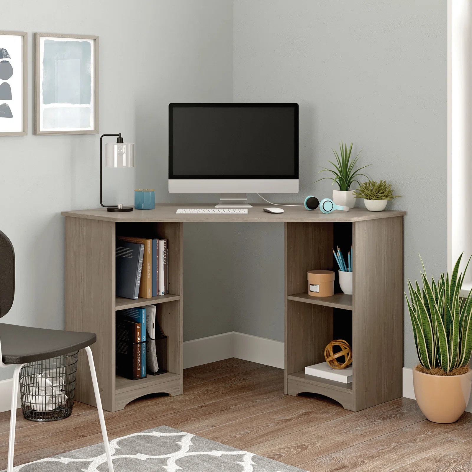 simple corner computer desk with built in storage shelves executive style desks to fit in the corner small space multipurpose work from home furniture inspiration affordable desk