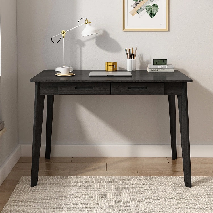 small black desk with two drawers simple minimalist home office furniture for sale online cheap affordable attractive desks for tiny home office work from home bedroom setup ideas