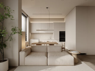 Cozy White and Wood Interior Divided by Glass Blocks