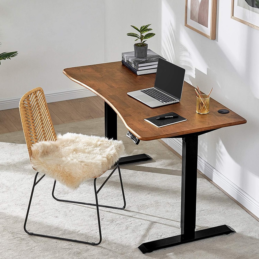 standing desk mid century modern curved solid wood tabletop black metal base simple sit stand desk for sale online high quality retro standing desks for home office decor